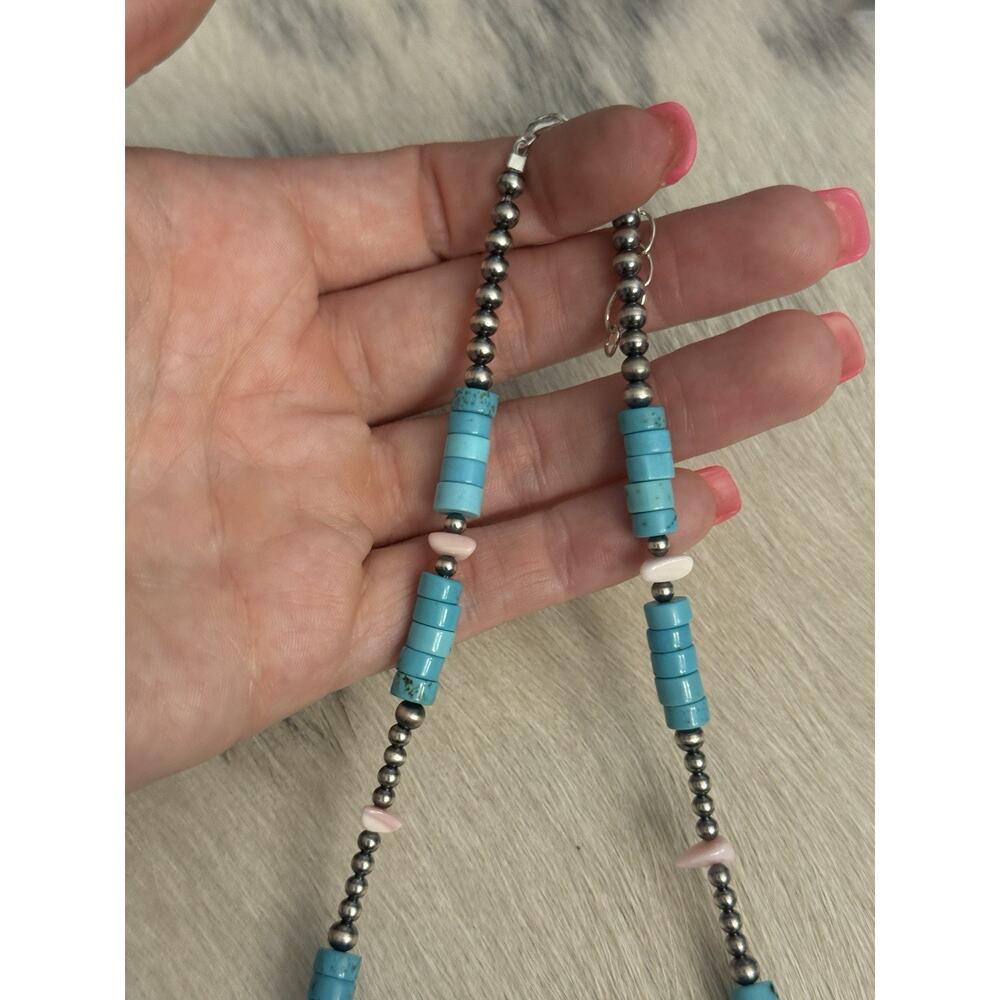 Sterling Silver Navajo Pearl Turquoise HEISHI Conch Nuggets Necklace 16.5-18.5” - Picture 10 of 12